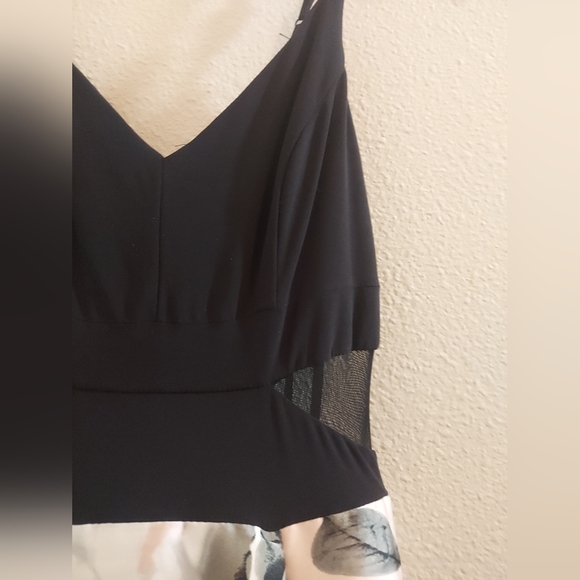 Windsor Black Top with Mesh Midriff Floral Pink and Tulle Train Full Skirt Dress - Picture 10 of 12